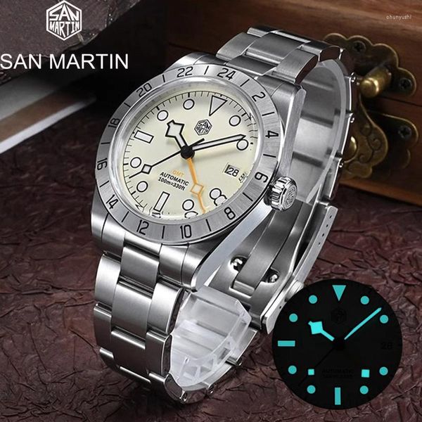 Relógios de pulso San Martin NH34 39mm BB GMT Relógios masculinos de luxo Negócios à prova d'água BGW9 Relógio masculino Automático Mecânico Safira Data