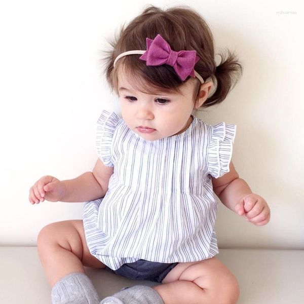 Mädchenkleider Sommer Mini-Baumwoll-Prinzessinnenkleid Hersteller, die Baby-Mädchen mit plissiertem blauen und weißen Streifen verkaufen