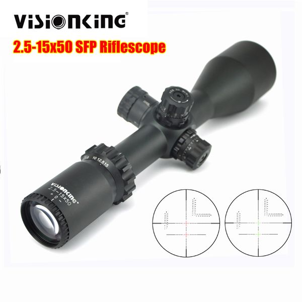 Visionking 2,5–15 x 50 SFP Jagd-Zielfernrohr, langer Augenabstand, professionelles Scharfschützen-Ziel, optisches Visier, rot beleuchtetes Zielfernrohr, Fernglas, Teleskop-Kollimator-Visier