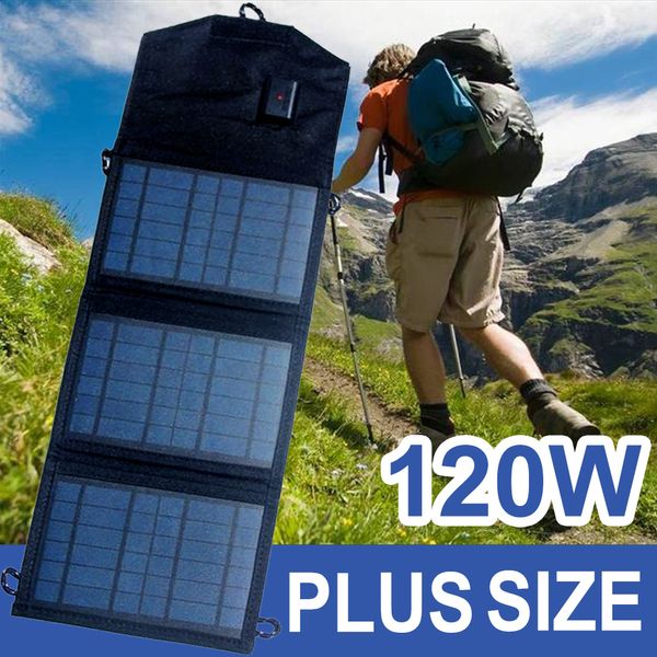 Batterien 120 W Plus Size Solarpanel-Ladegerät, faltbare Platte, 5 V USB, sicheres Laden von Mobiltelefonen für Zuhause, Outdoor, Camp 230715