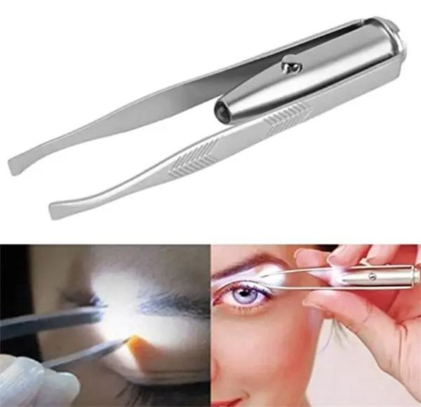 Make Up Beauty Tool Pinzette per sopracciglia LED in acciaio inossidabile con luce LED intelligente Pinzette per la depilazione del sopracciglio per ciglia antiscivolo Clip JL1592