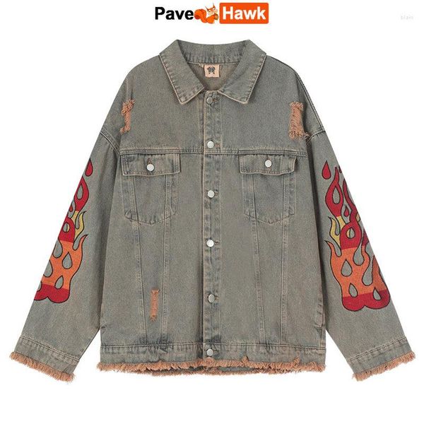 Herrenjacken Vintage Denim Männer Waschen Fransen Jacke Unisex Flamme Stickerei Harajuku Y2K Mantel Jeans Outwear Frühling Herbst Streetwear