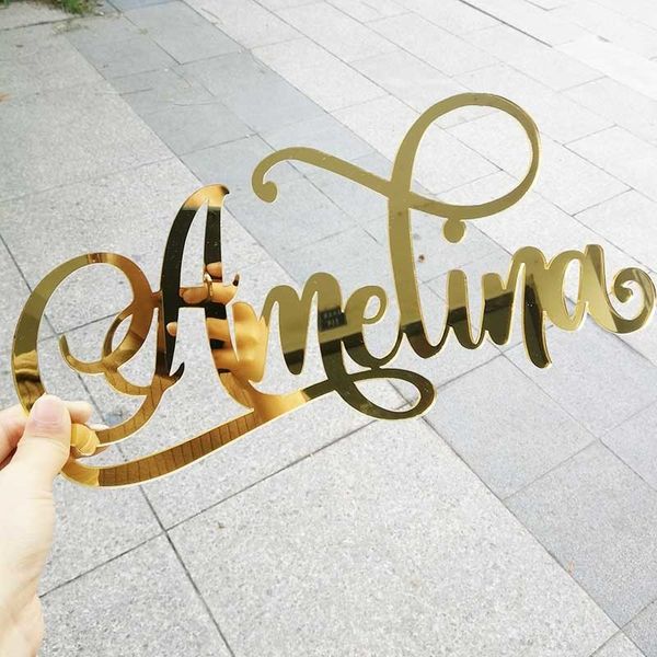 Outros artigos para festas de eventos Placa de nome com corte em acrílico personalizado Casamento Decoração de festa de aniversário Espelho com nome personalizado para pendurar na parede Suprimentos para festas 230715