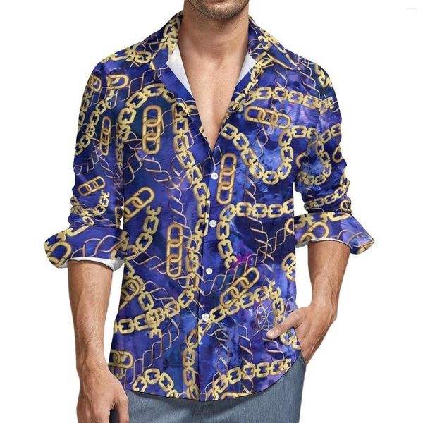 Camicie casual da uomo Camicia Harajuku a catena dorata Camicia da uomo stile barocco primaverile Camicette vintage a maniche lunghe Abbigliamento oversize