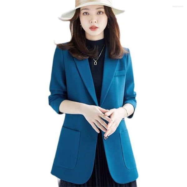 Ternos Femininos Plus Size S-3XL Feminino Blazer Jaqueta Bolsos Primavera Outono Moda Casual Elegante Slim Solto Preto Vermelho Azul