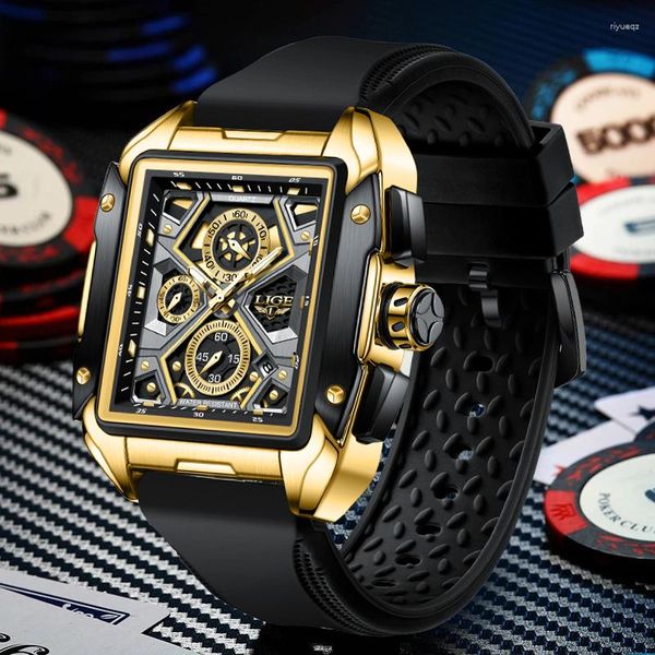 Нарученные часы модные золотые часы для мужчин роскошные оригинальные классические кварцевые часы аналоговые хронограф спортивный водонепроницаемый силиконовый полоса.