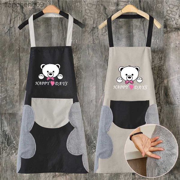 Handdoek schort waterdichte vlek thuis keuken koken taille Koreaanse creatieve schattige beer hangende nek handdoek schort morsmouw L230620