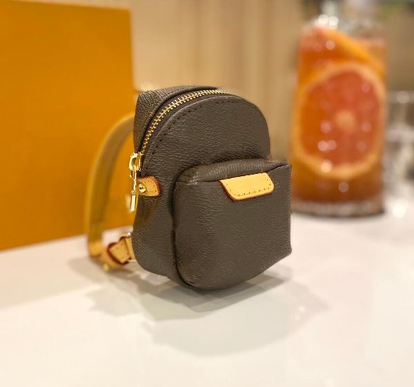 Chaveiro de designer Mochila de moda Chaveiro bolsa de moedas portátil Mochila de couro de alta qualidade acessórios pingente Estilo clássico Chaveiro Bolsa de troca com caixa