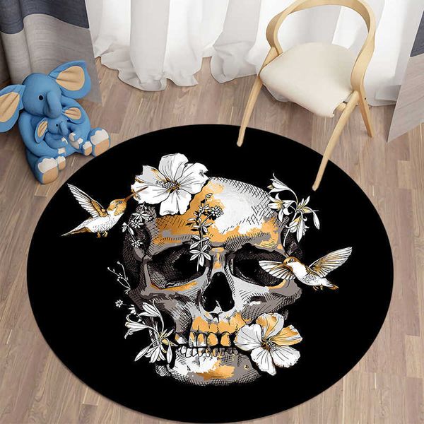 Tapetes Skull Terror Art HD Impresso Tapete Redondo Sala de Estar Infantil Tapete de Ioga Cadeira de Quarto Antiderrapante Presente de Ano Novo R230717