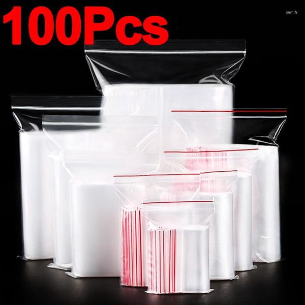 Aufbewahrungsbeutel, 100 Stück, transparent, selbstklebend, mehrere Größen, Kunststoff, zum Verschließen von Geschenken, Süßigkeiten, Verpackung, wiederverschließbare Keksverpackung