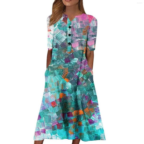 Abiti casual Abito a contrasto Colorblock Note Print Legato davanti V Maxi con tasche Abiti da donna Ruffle Women