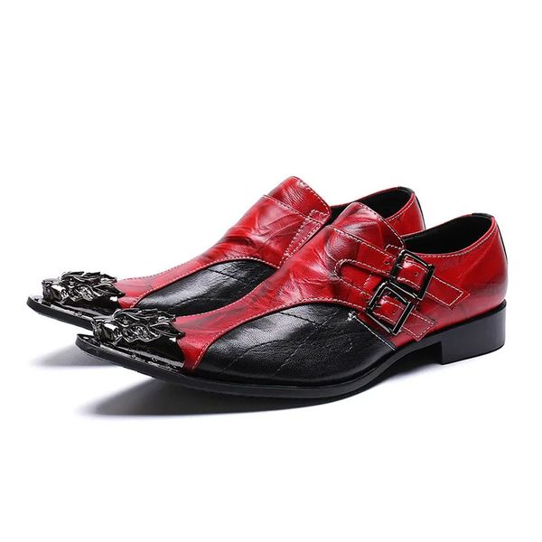 Männer Kleid Schuhe Formale Leder Schuhe Männer Vintage Metall Spitz Zapatos Hombre Rot Party und Hochzeit Schuhe Männer