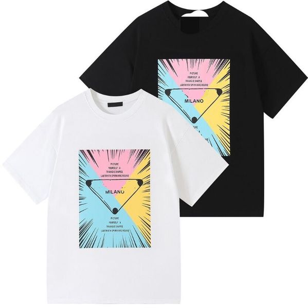 Maglietta creativa da uomo con stampa casual Maglietta traspirante Maglietta slim fit Girocollo Manica corta T-shirt da uomo nero bianco T-shirt da uomo Triangolo Graffiti Lettera Coppie Tees Top