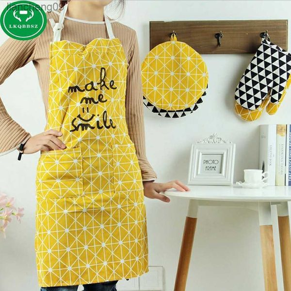 grembiuli da donna in cotone stampati creativi Grembiule da cucina divertente con asciugamano da tasca accessori per la pulizia della casa calda grembiule da cucina L230620