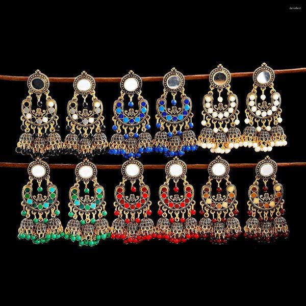 Dangle Oorbellen Vrouwen Vintage Etnische Jhumka Sieraden Big Bell Multi Color Kraal Kwastje Antieke Drop Earring Brincos