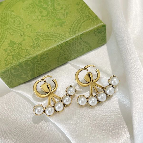 Designer Carino Orecchino Stud Oro Diamanti Donna Orecchini a cerchio Luxury G Orecchini a bottone Orecchini di perle d'argento per le signore Earing Gift 237174D