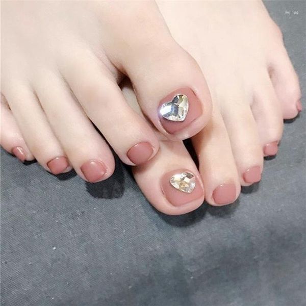 Unhas postiças Unhas falsas Ai em forma de coração Strass Unhas reutilizáveis Acrílico Press On Tips Cobertura completa Unhas dos pés à prova d'água 24 unidades