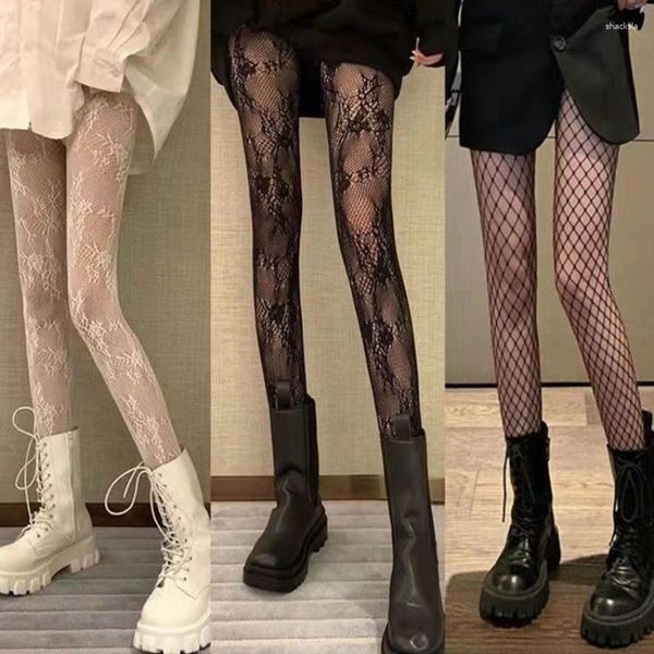 Kadınlar Çorap Punk Seksi Külotlu Köpek Taytlar Dikişsiz Dantel Meyes Fishnet Naylon Polka Dot Baskı Sıkı Stoklama Kadın Çorıl