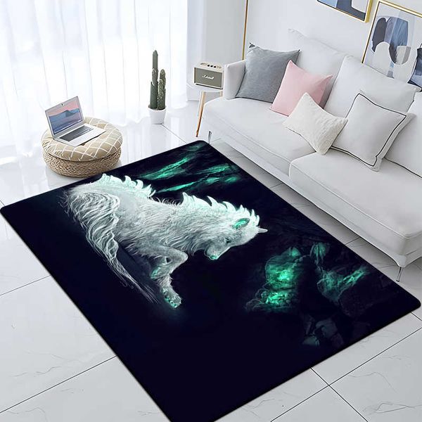 Teppiche Art Animal Wolf 3D-Druck Teppiche für Wohnzimmer Schlafzimmer Dekor Teppich Weicher Flanell Home Nachttisch Bodenmatte Spielbereich Teppiche Geschenke R230717