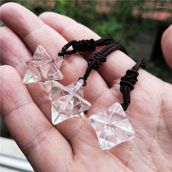 Colares com Pingente Pedra Natural Quartzo Cristal Branco Pêndulo Merkaba Pingentes Pêndulo Chakra Suspensão Cura com Miçangas