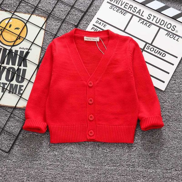 New Kids Autunno Inverno Maglione di cotone Neonate maschi Cardigan Top Bambini con scollo a V Manica lunga Vestiti causali di Natale L230625