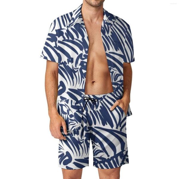 Tute da uomo Zebra Stripe Navy Men Sets Abstract Fun Animal Camicia casual Set Hawaii Fitness Pantaloncini da esterno Summer Print Suit 2 pezzi