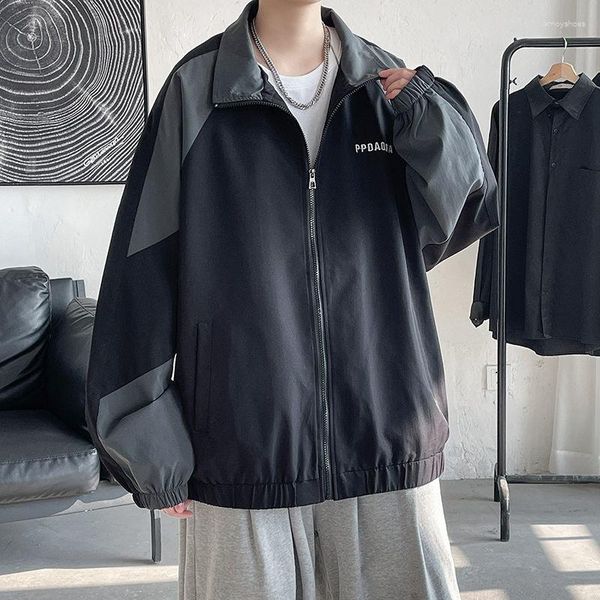 Jaquetas masculinas Primavera Varsity Feminino Oversized Outwear Cor Contraste Masculino Casual Zipper Winbreak Casaco Plus Size 5XL