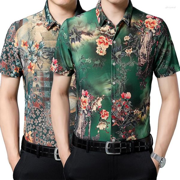 Männer Casual Hemden Grafiken Gedruckt Sommer Dünne Dünne Männer Business Weiche Strand Hemd Chinesischen Stil Revers Quick Dry Unterhemd homme