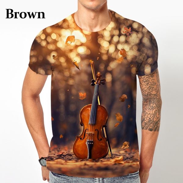 Camiseta masculina/feminina verão 2022 moda violino estampa 3d vintage manga curta