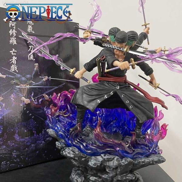 Anime manga 30cm tek parça roronoa zoro anime figür gk üç kafa ve altı kol dokuz bıçak akış asura pvc aksiyon figürin model oyuncaklar l230717