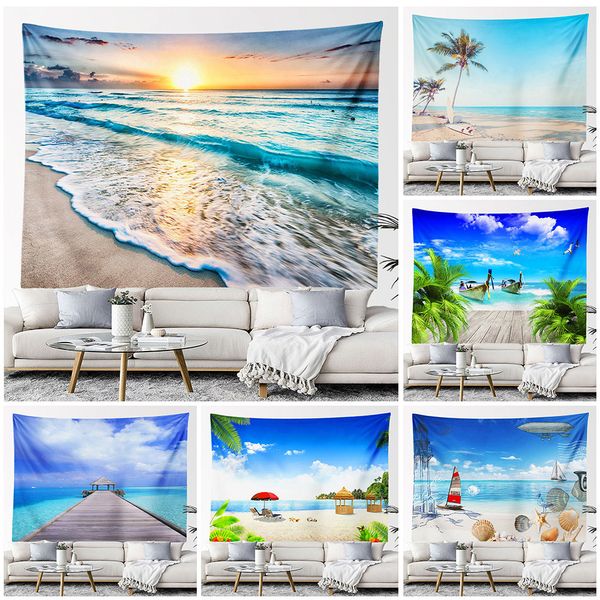 Getrocknete Blumen Sandstrand Wandteppich Wandbehang Ästhetische Raumdekoration Besch Ozean Landschaft Schlafzimmer Hintergrund Großer Stoff 230717