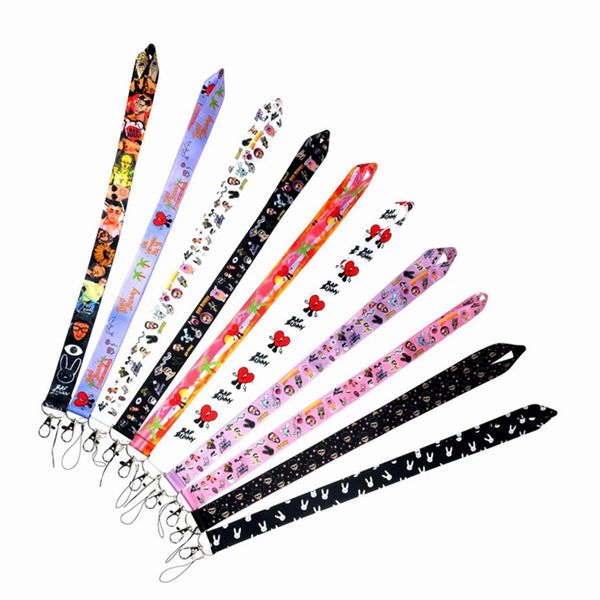 Bad Bunny Pop Star Sänger Lanyard Designer Schlüsselanhänger Cartoon Muster Handy Hals Langes Seil Kamera Umhängeband Büro Ausweis Lanyardss Raucherzubehör