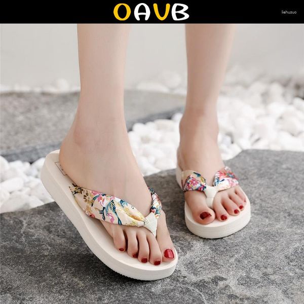 Hausschuhe OAVB Bohemian Print Flip Flops Schuhe für Frauen Ethnische Damen Plateau Wedges Sandalen Damen Außerhalb Strand Slides