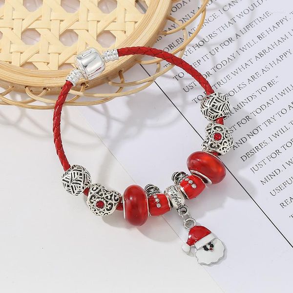 Charm-Armbänder Schneemann-Perlen-Armband versilbert mit Weihnachtsmann-Anhängern für Frauen, handgefertigt, einfaches Schmuckgeschenk