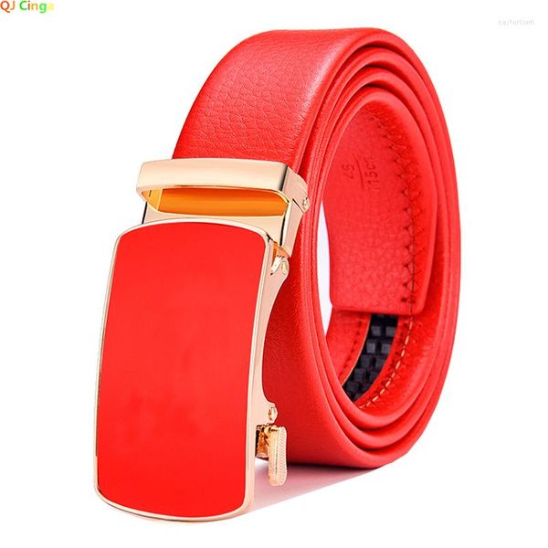 Cinto vermelho feminino fivela automática 3,0 cm de largura moda casual feminino cinturão menina