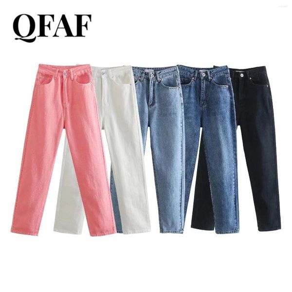 Jeans da donna QFAF Staight Zipper Women Y2K Baggy Donna Pantaloni a vita alta in denim Boyfriend per pantaloni estivi 2023