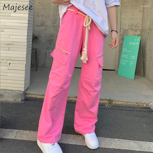 Calça masculina Cargo Pink Men Unissex Hip Hop Tactical Trousers Harajuku Chic Baggy American Streetwear Vintage Y2k Summer Pantalones Cool