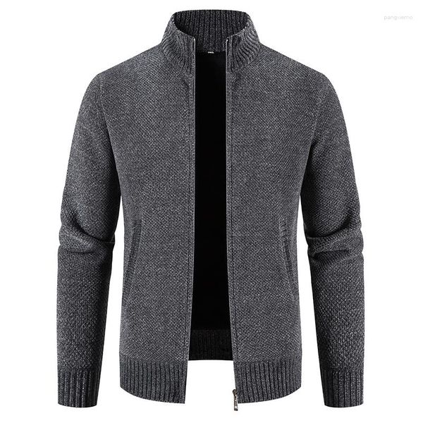 Camisolas Masculinas Camisolas de Malha Cardigãs Outono Inverno Lã Quente Casual Gola Rulê Zíper Suéter SólidoCasaco Jaqueta Moda Roupas Masculinas