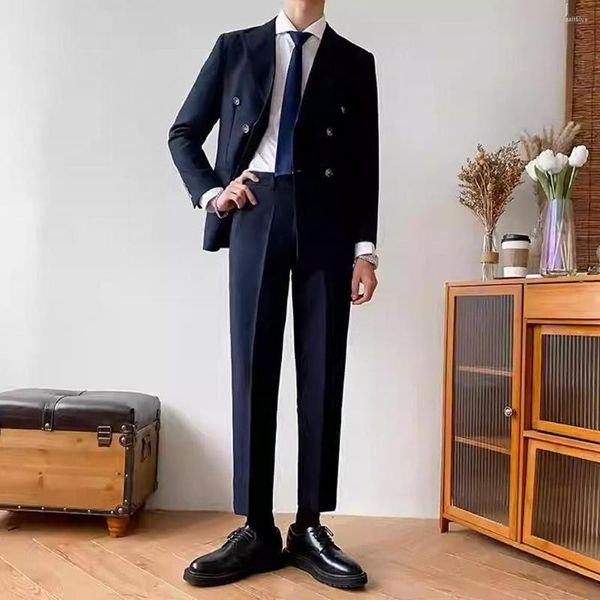 Ternos masculinos elegantes para casamento homem terno de duas peças blazers de peito duplo masculino vestido masculino completo festa noite luxo celebridade