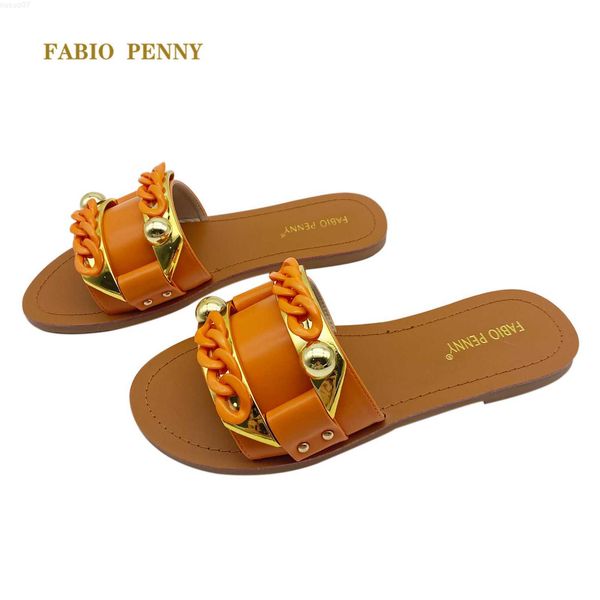 Chinelos FABIO PENNY Chinelos estilo italiano de verão Sapatos baixos femininos chinelos finos com fivela de diamante L230717