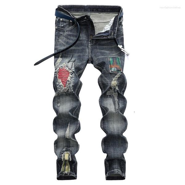 Herren Jeans Biker Männer Loch Ripped Vintage Denim Hosen Beschichtet Gerade Moto Distressed Hip Hop Slim Fit Streetwear Lange Hosen