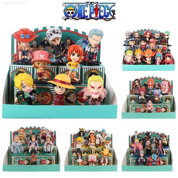 Аниме манга 12pcs/set One Piece Mystery Box 6 SET PVC Аниме фигура Санджи Зоро Айс Луффи Мини Модельная кукла Сюрприз Слух Блок Детские Подарки L230717
