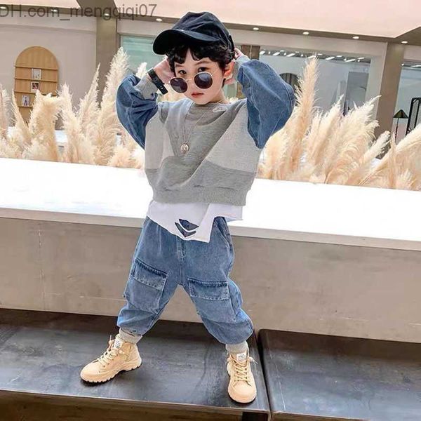 Kleidungssets 2-8 Jahre Baby-Jungenmode-Kleidungsset Frühjahr/Sommer 2023 Kinder-Denim im koreanischen Stil Zweiteiliges Set aus Oberteil und Hose für Kinder Z230717