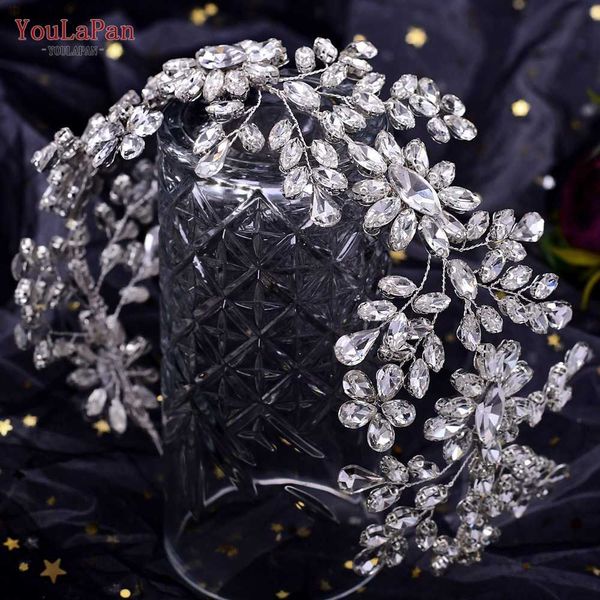 YouLaPan Elegante Tiara de Noiva Acessórios de Cabelo de Casamento Banquete Tiara Strass Touca Mulher Headpiece Headwear HP408 L230704