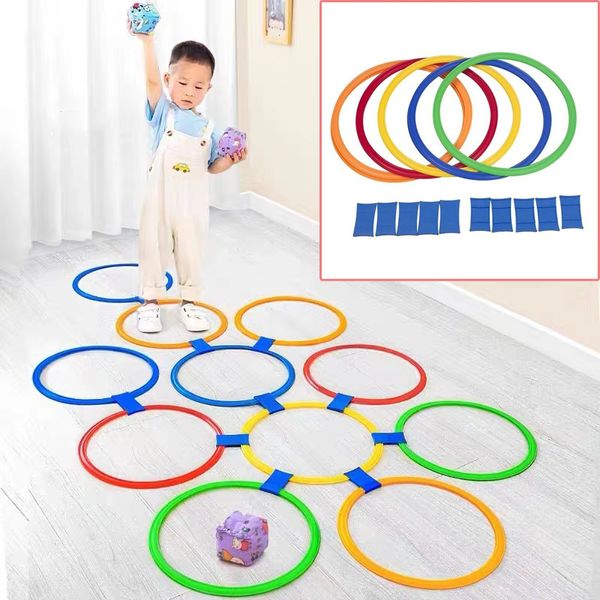 Novidade Jogos ao ar livre Crianças Engraçado Treinamento Físico Brinquedos Esportivos Lattice Jump Ring Set Game com 10 Hoops Connectors for Park Play Boys Girls 230617