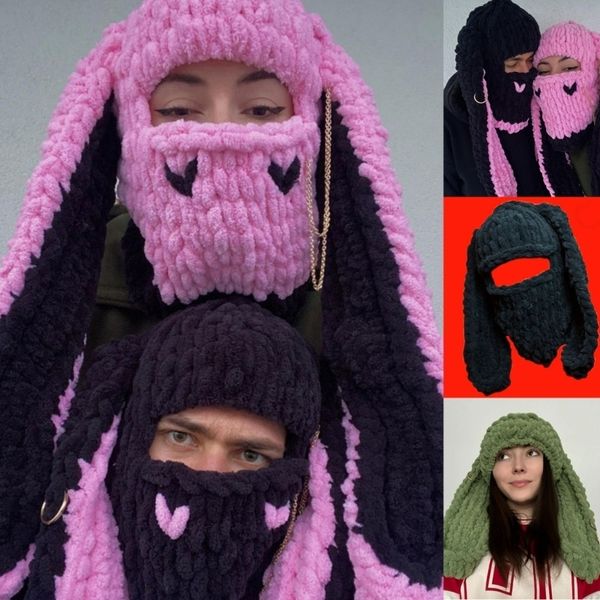 Mode Gesichtsmasken Hals Gamasche Strickmütze Frauen Winter Balaclava Wollkappen Kaninchenohren Cosplay Party Hut für Teenager Erwachsene Universal Lady Kopfschmuck 230717