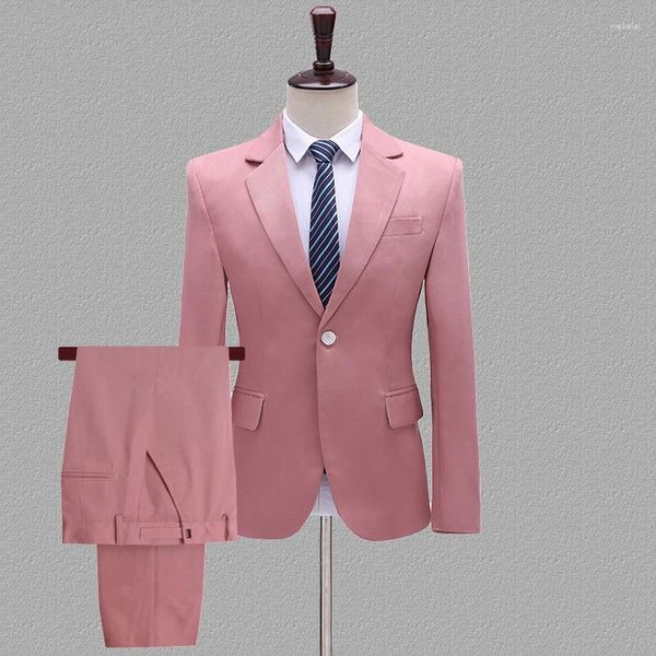 Erkekler Suits Pink 2pcs Pantolonlu Erkekler Şık Marka Bir Düğme İnce Fit Elbise Erkek Düğün Damat Yemeği Smokin Traje Hombre