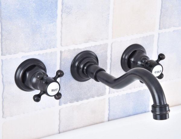 Torneiras para pia de banheiro preto óleo bronze polido ampla banheira de parede 3 furos alça dupla torneira de cozinha torneira misturadora asf499