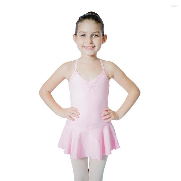 Сценевая ношение Girls светло-розовый камизол поперечный балет-танцы платье купальника красные дети современные танце