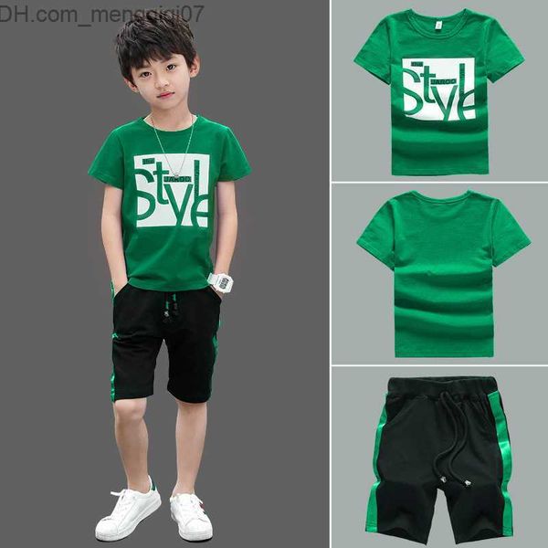 Conjuntos de roupas Roupas para meninos terno de manga curta T-shirt+calça Verão infantil Roupa esportiva Roupa infantil terno Juventude 5 6 7 8 9 10 11 12 anos Z230717